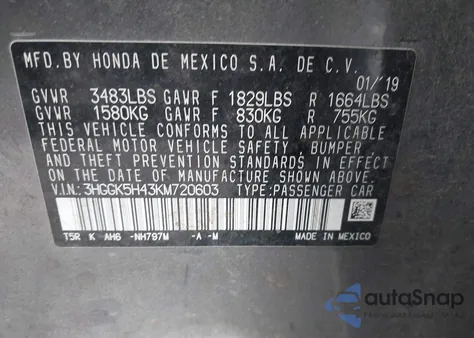 2019 Honda Fit Lx z USA, uszkodzony, nr VIN 3HGGK5H43KM720603